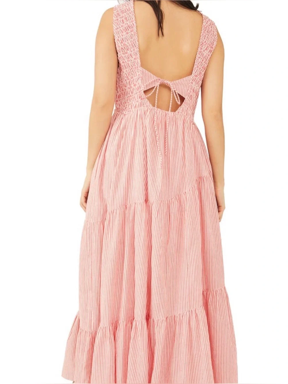 Free People Juno Maxi Dress Small Pink White Stripe Smocked Cotton Boho